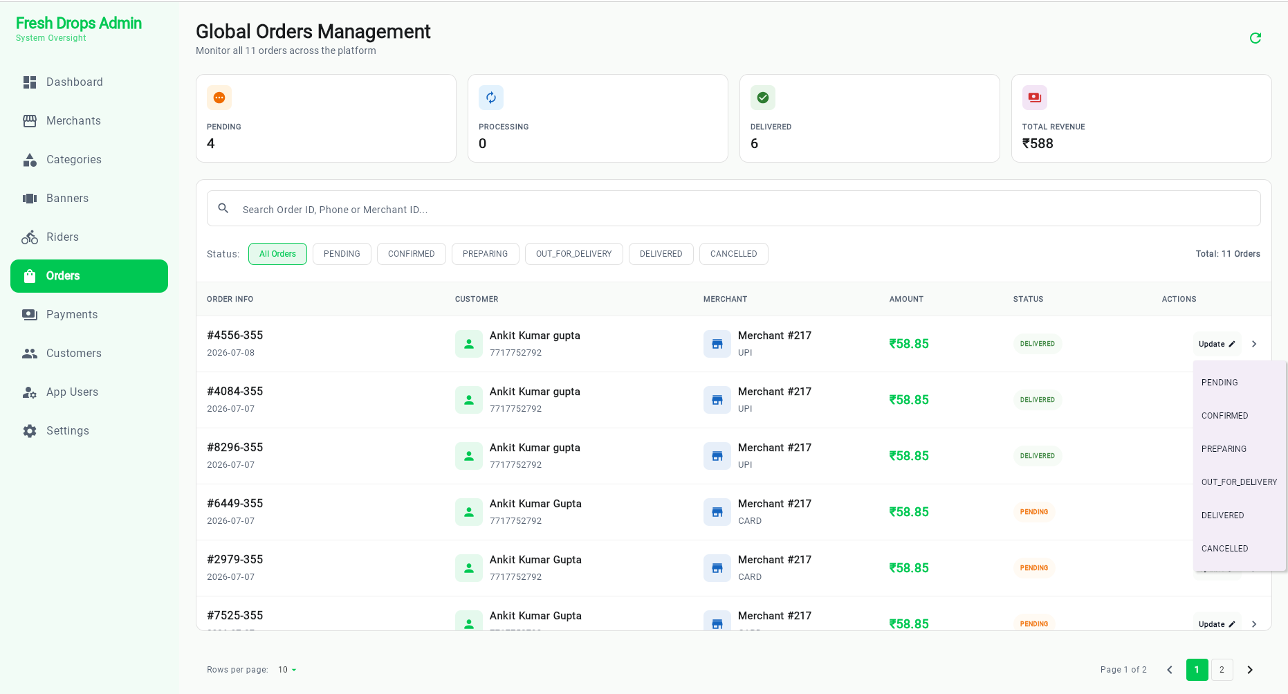 Orders Monitoring Hub
